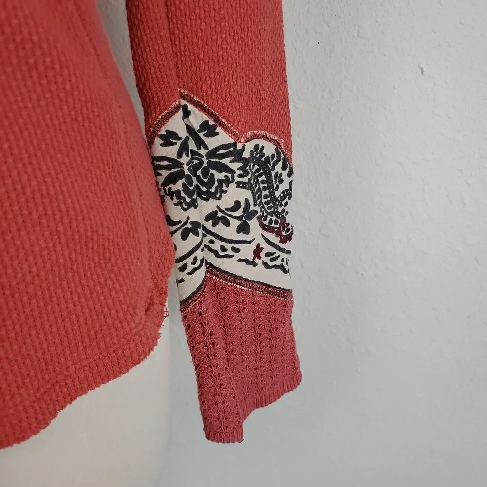 Free people red bandana cuffed henley